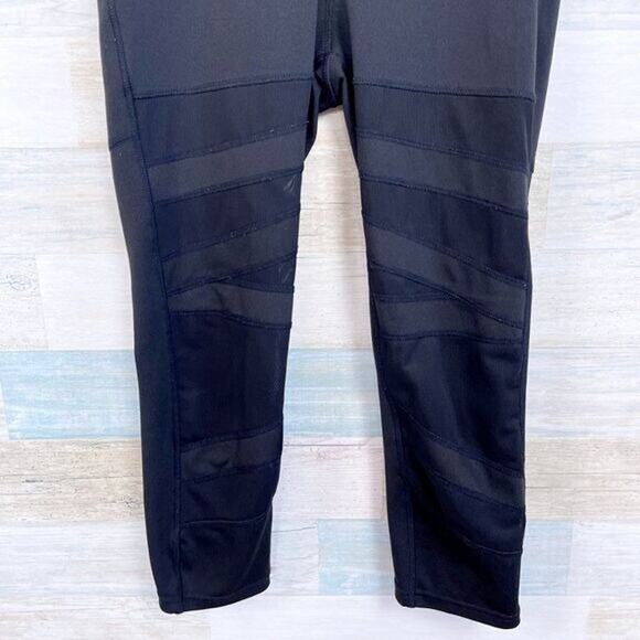 POP FIT Ava Mesh Striped Cropped Capri Workout Leggings Black Womens XS - Picture 2 of 4